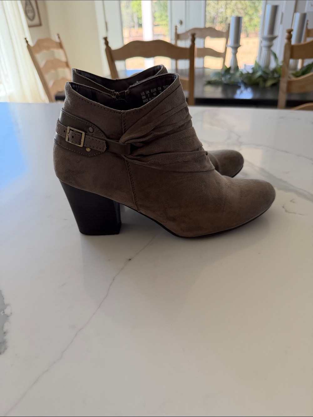 Naturalizer Taupe Suede Ankle Booties with Side Buckle